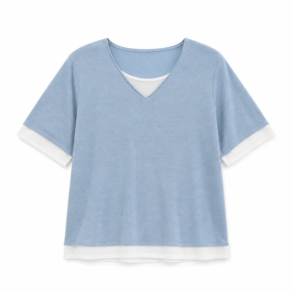 Macy Layered Knit Top - Color:Blue;Size:S