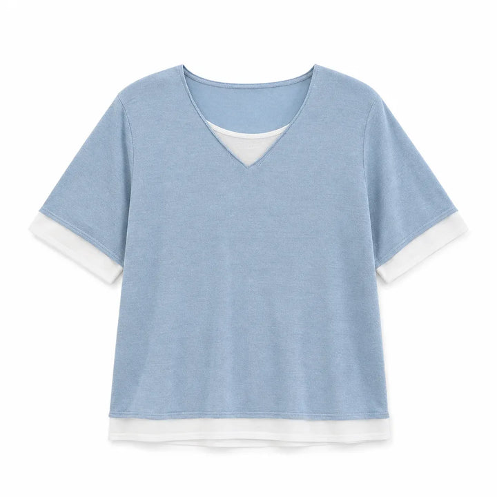 Macy Layered Knit Top - Color:Blue;Size:S