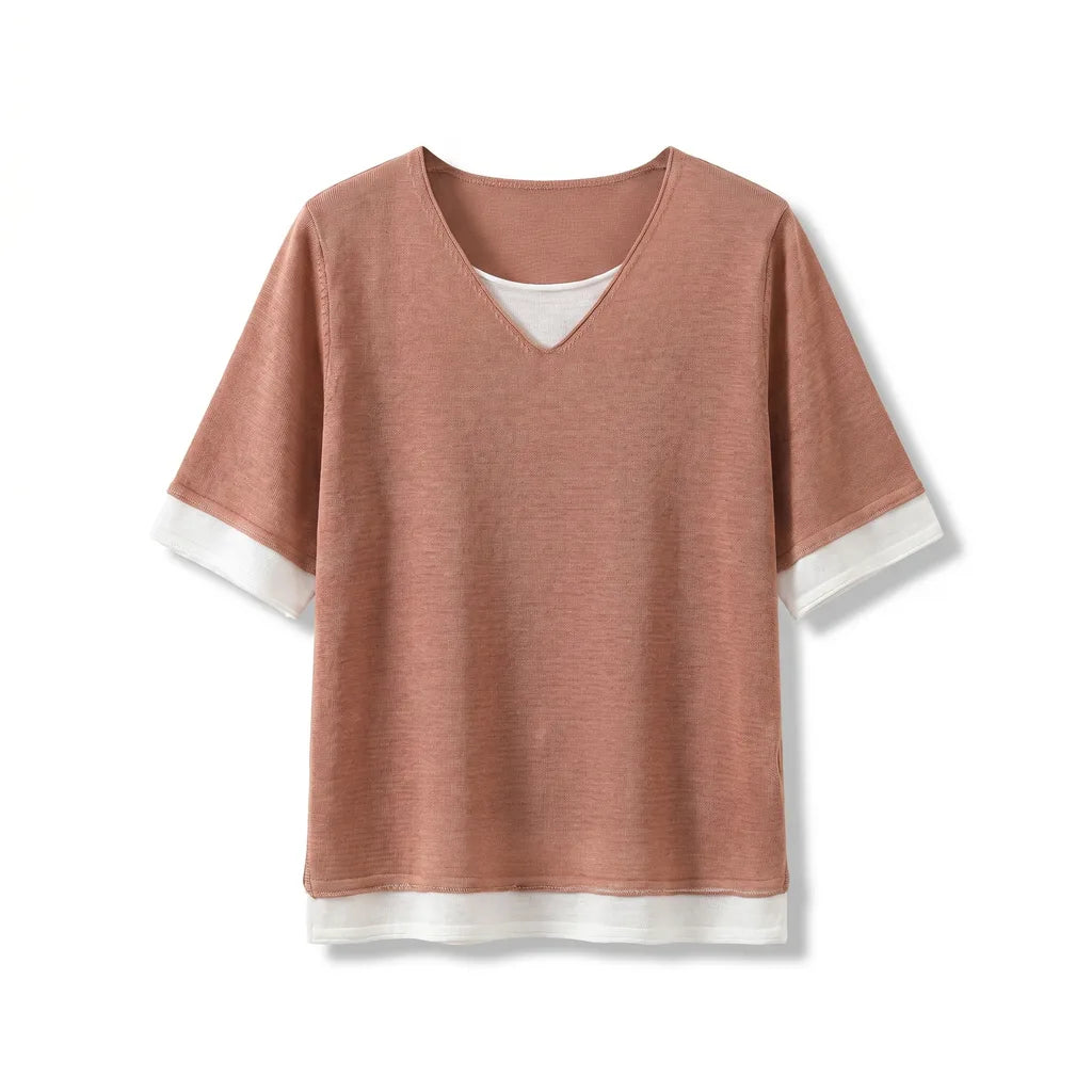 Macy Layered Knit Top - Color:Pink;Size:S