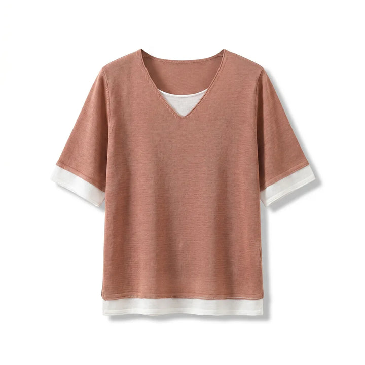 Macy Layered Knit Top - Color:Pink;Size:S