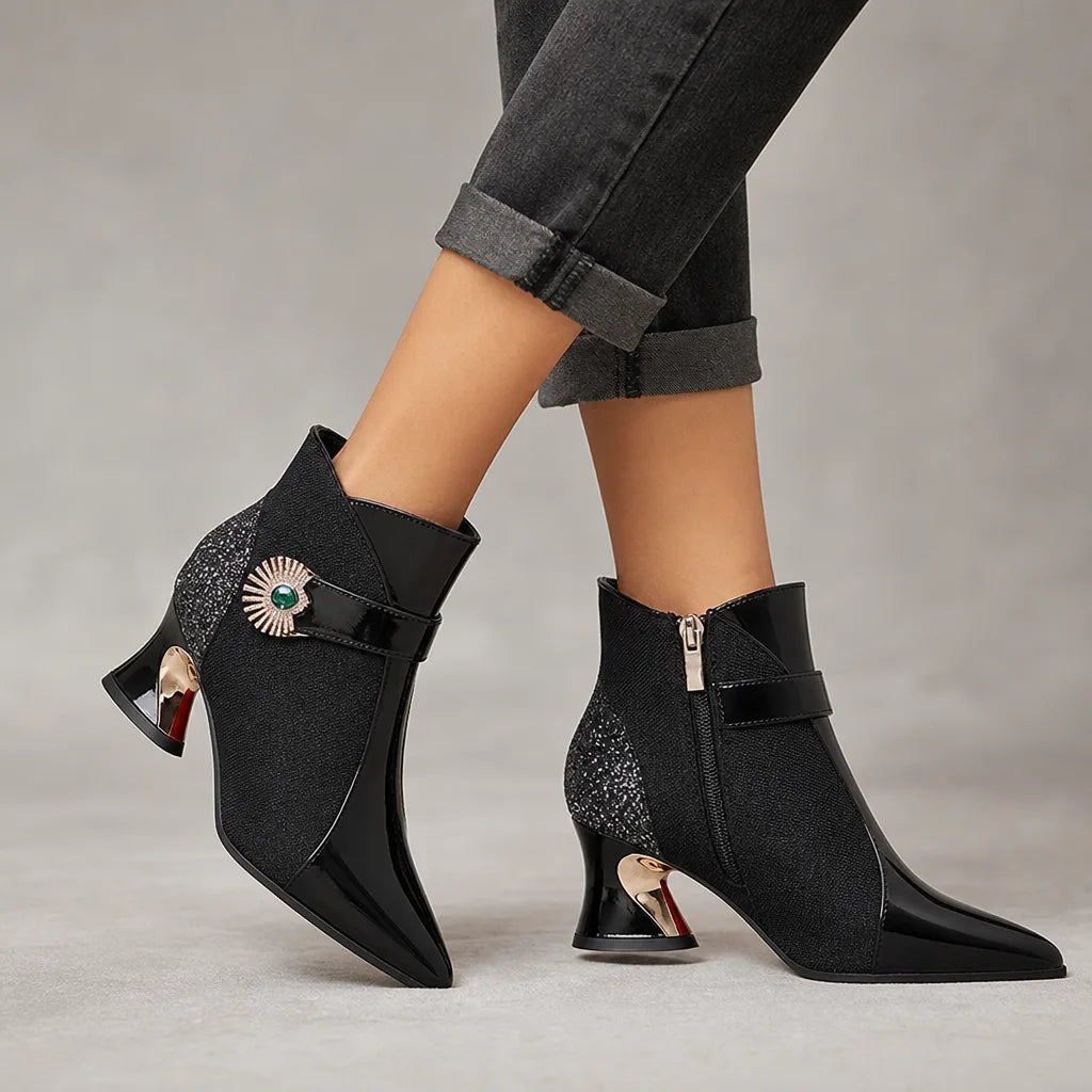 Madeleine | Women's Fall Gold Strap Heels  - Color:Black;Size:35