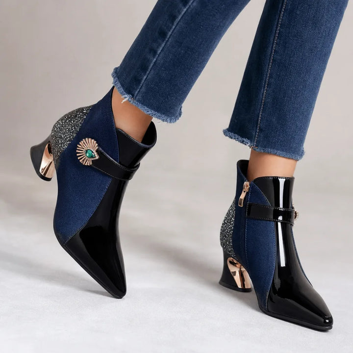Madeleine | Women's Fall Gold Strap Heels  - Color:Blue;Size:35