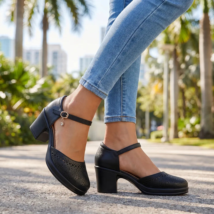 Black Wycliffe Leather Block-Heel Sandals 1