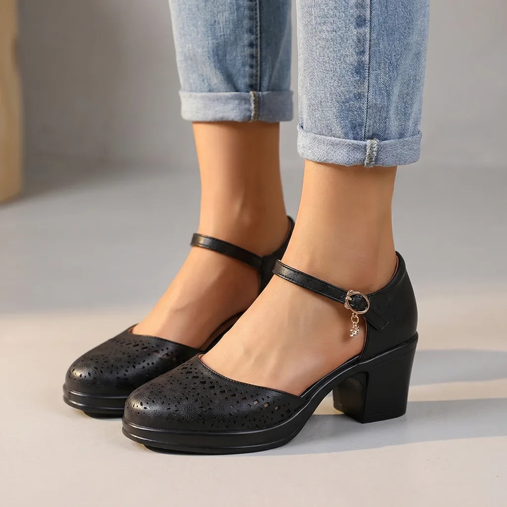 Madeline Block Heels - Color:Black;Size:35