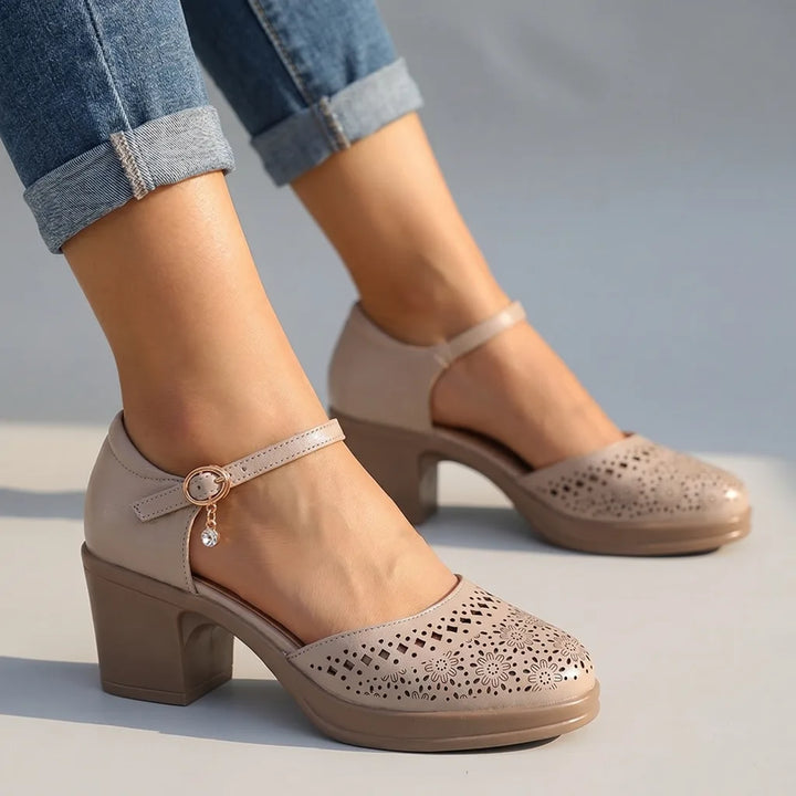 Madeline Block Heels - Color:Khaki;Size:35