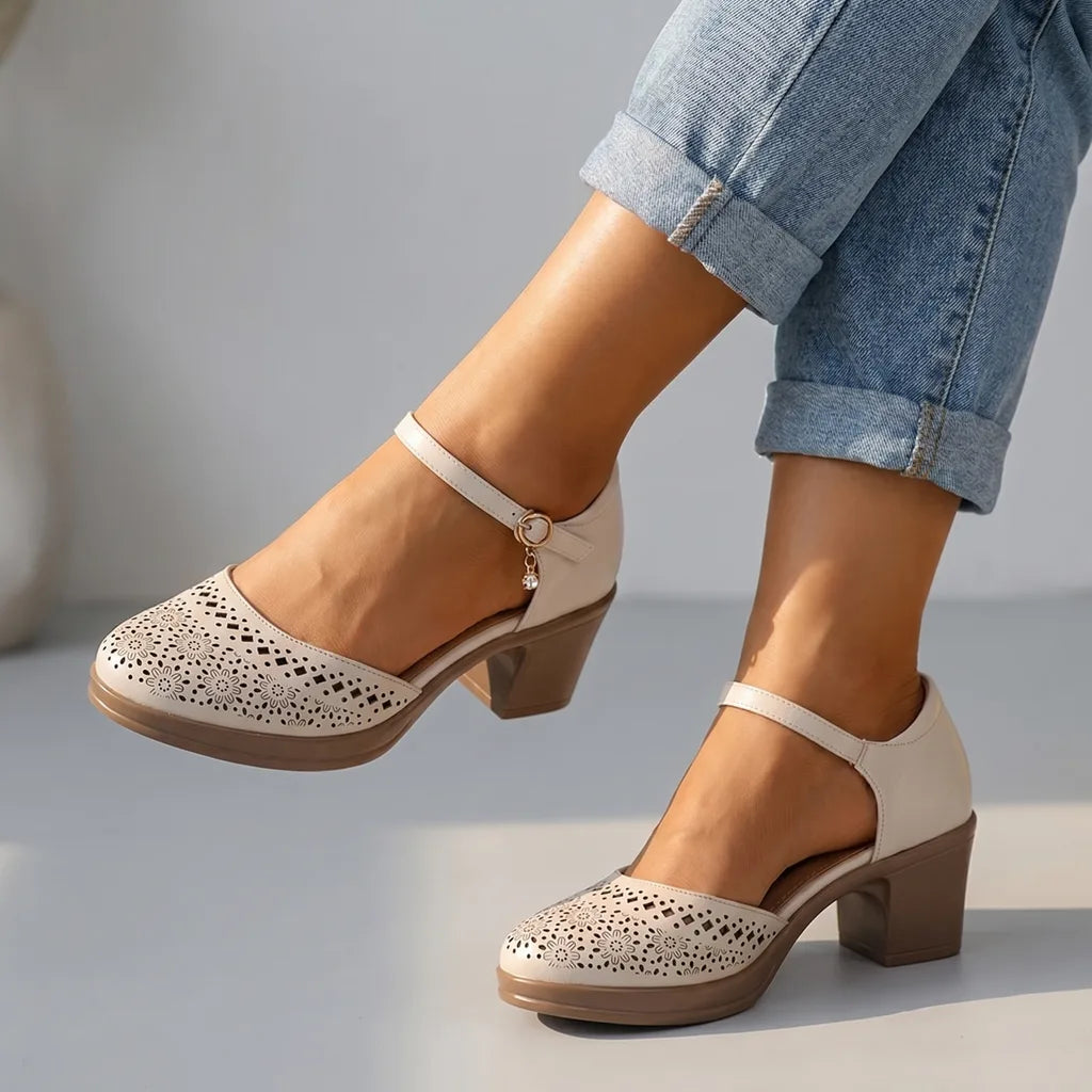 Madeline Block Heels - Color:Off-White;Size:35