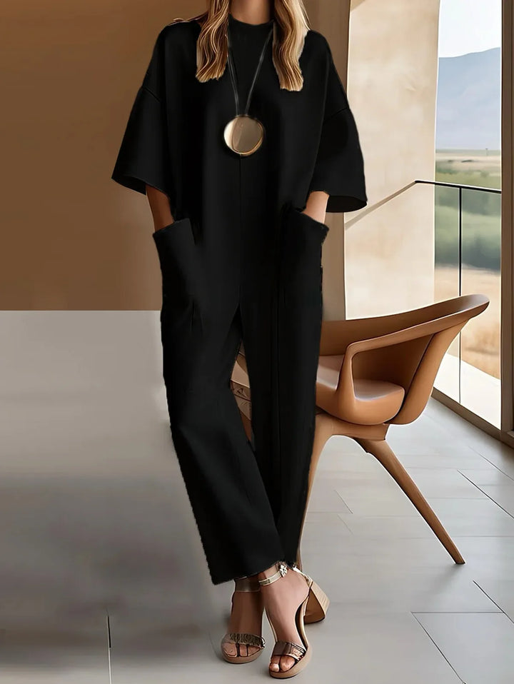 Madison | Women's Short-Sleeve Evening Jumpsuit - Color:Black;Size:XS