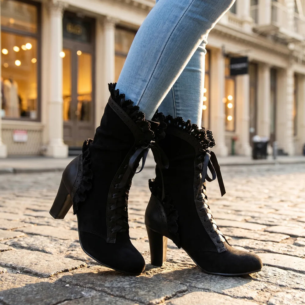 Women's Black Walcott Lace-Up Heeled Boots