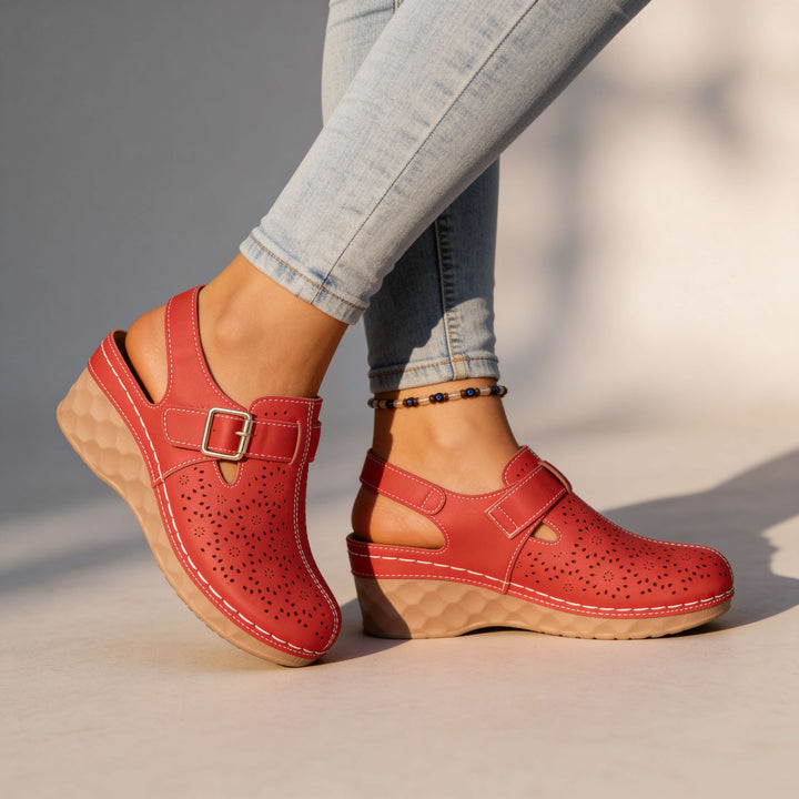 Alissa Floral Buckle Wedges
