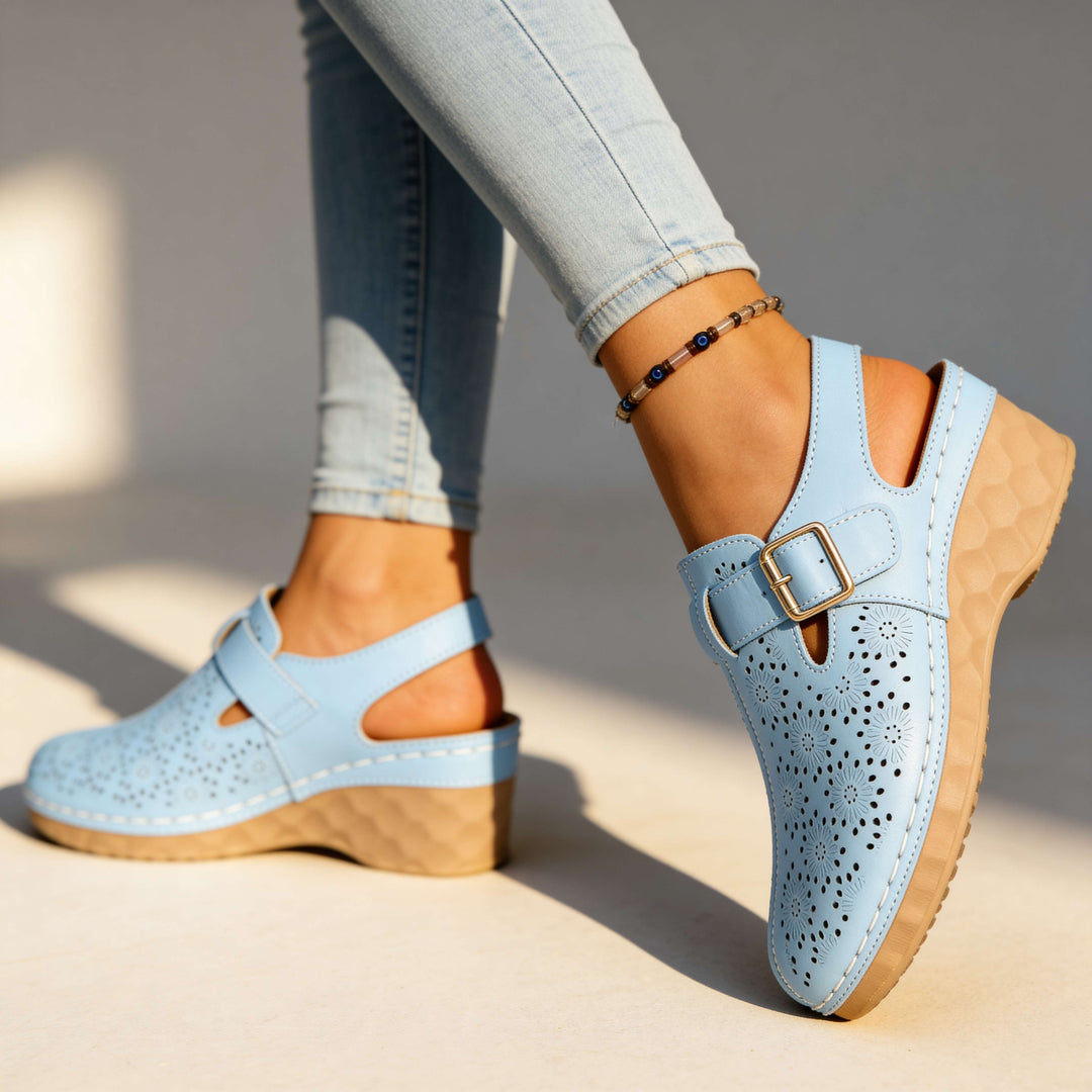 Alissa Floral Buckle Wedges