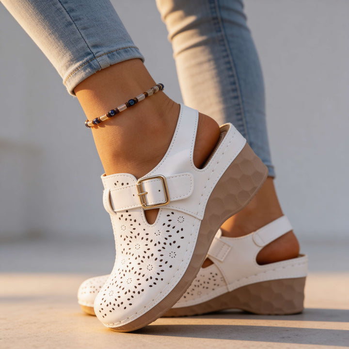 Alissa Floral Buckle Wedges