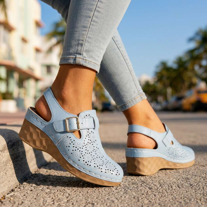 Alissa Floral Buckle Wedges