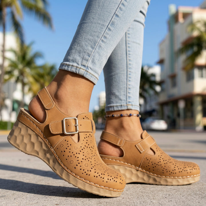 Alissa Floral Buckle Wedges
