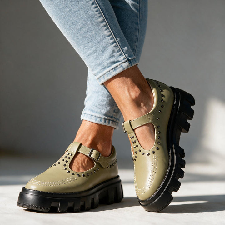 Jasmine Studded Leather Buckle Loafers