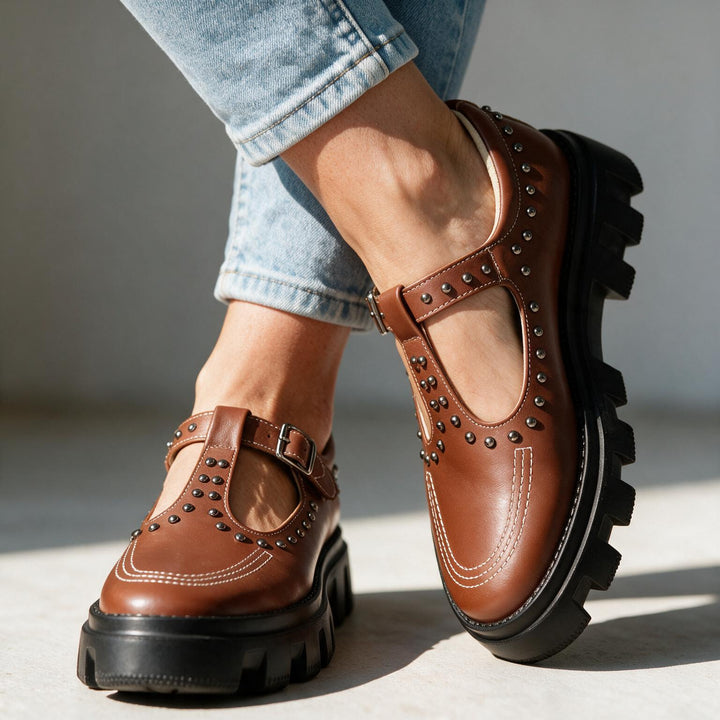 Jasmine Studded Leather Buckle Loafers