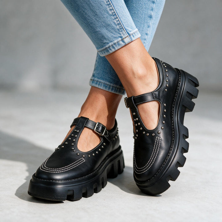 Jasmine Studded Leather Buckle Loafers
