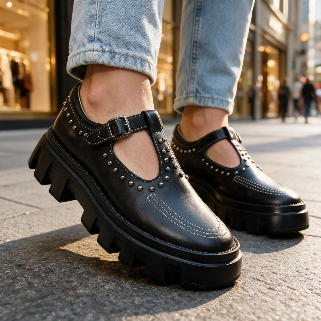 Jasmine Studded Leather Buckle Loafers