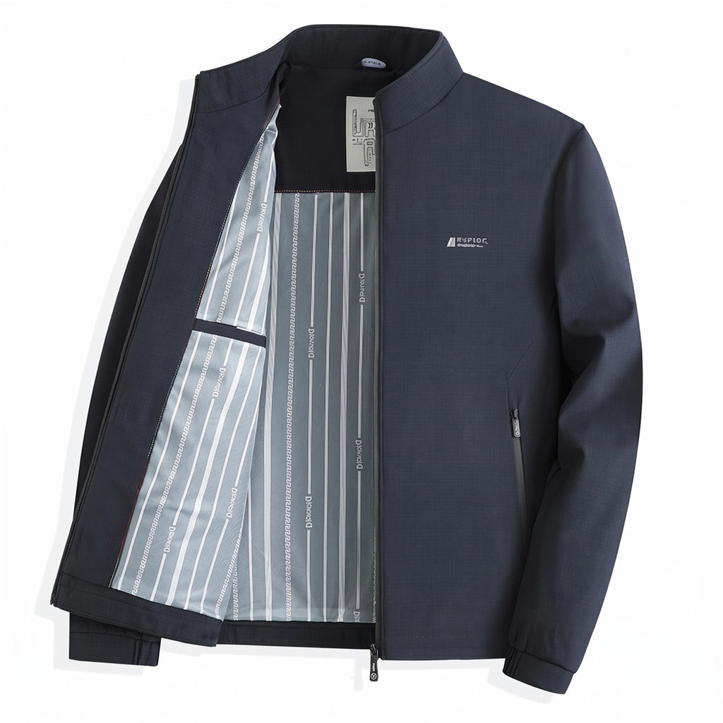 Maison Stand Collar Jacket - Color:Blue;Size:170