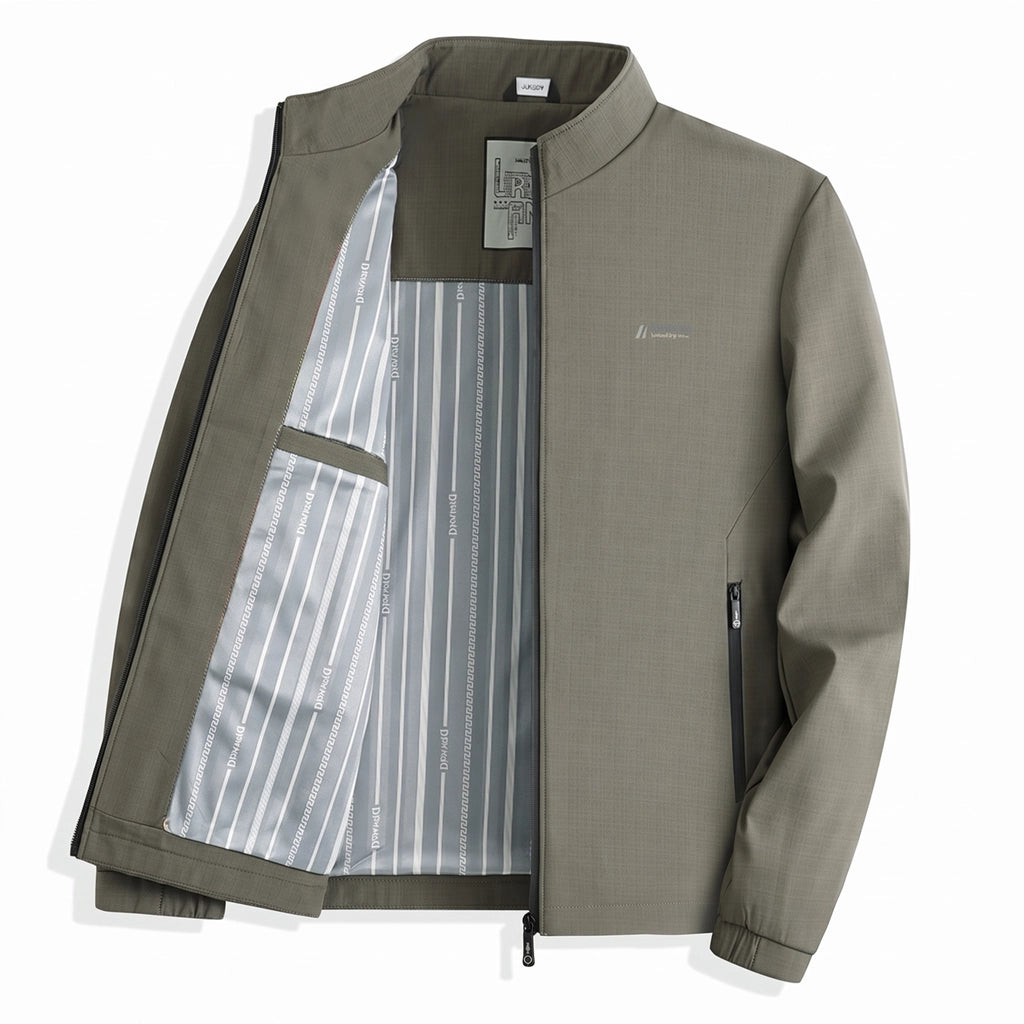 Maison Stand Collar Jacket - Color:Khaki;Size:170