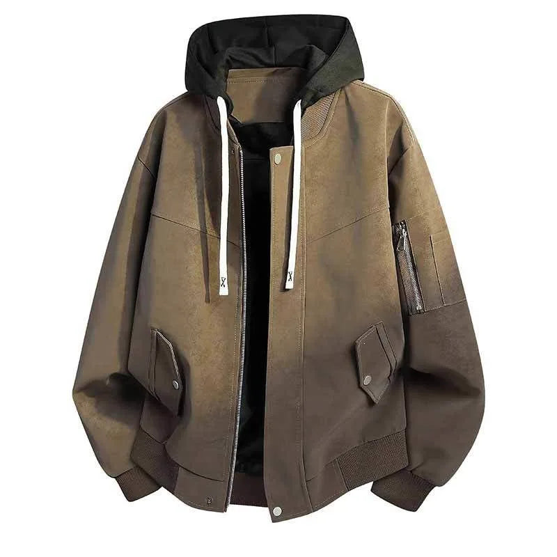Malcolm | Men's Windbreaker Hoodie Jacket  - Color:Coffee Color;Size:S