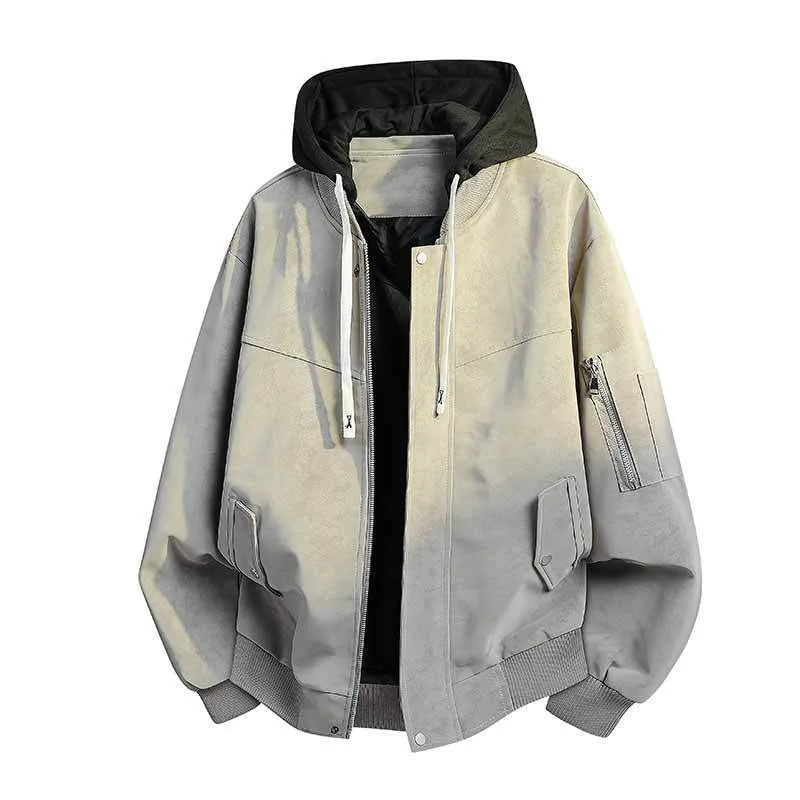Malcolm | Men's Windbreaker Hoodie Jacket  - Color:Gray;Size:S