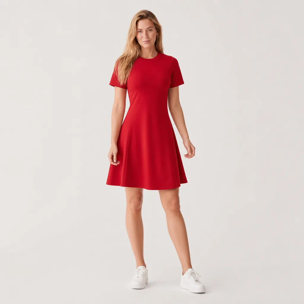 Maren Midi Dress - Color:Red;Size:XS