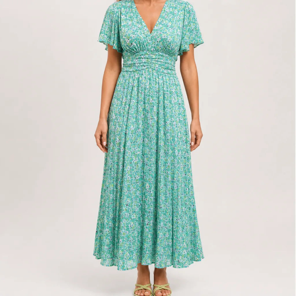 Marguerite | Floral Maxi Dress for Effortless Elegance - Color:Green;Size:XS