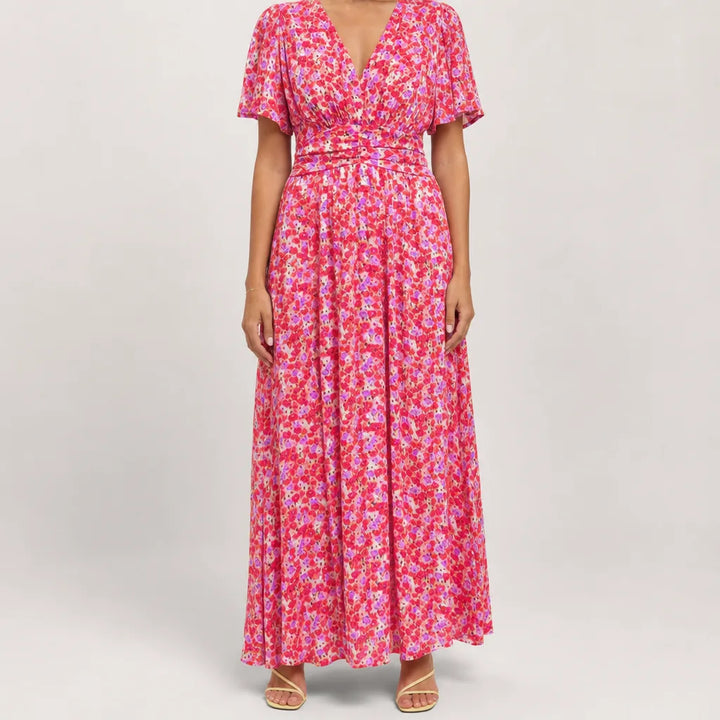 Marguerite | Floral Maxi Dress for Effortless Elegance - Color:Red;Size:XS