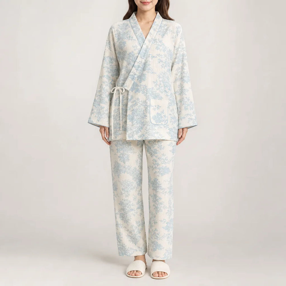 Marguerite | Women's Cotton Pajama Set - Color:Blue;Size:S