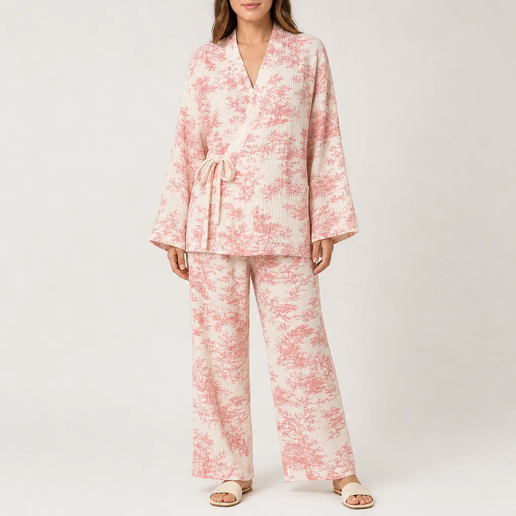 Marguerite | Women's Cotton Pajama Set - Color:Pink;Size:S