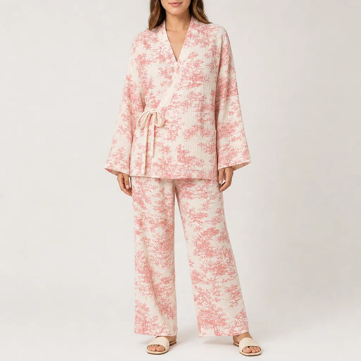 Marguerite | Women's Cotton Pajama Set - Color:Pink;Size:S