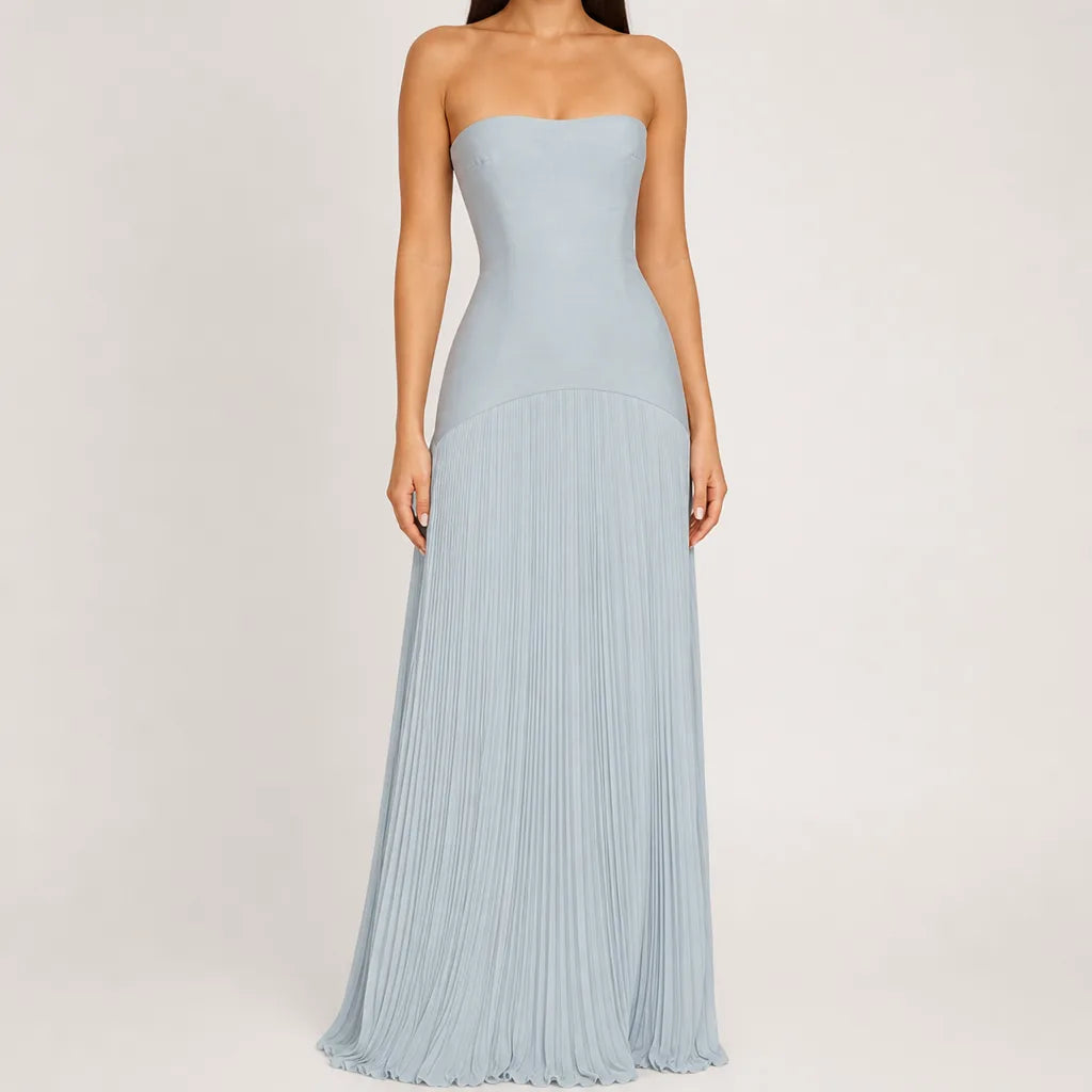 Marguerite | Women's Fall Wedding Guest Maxi Dress - Color:Blue;Size:XS