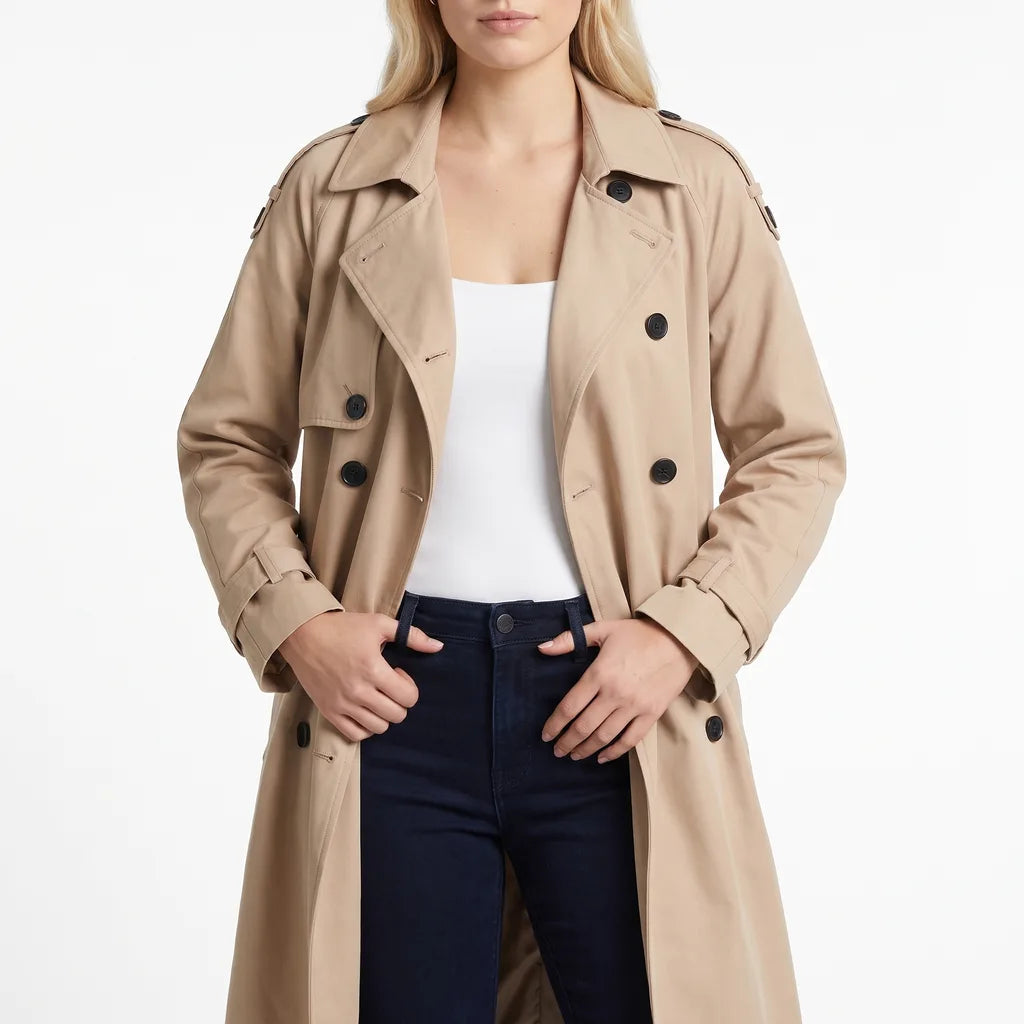 Marguerite | Women's Oversized Long Trench Coat - Color:Beige;Size:XS
