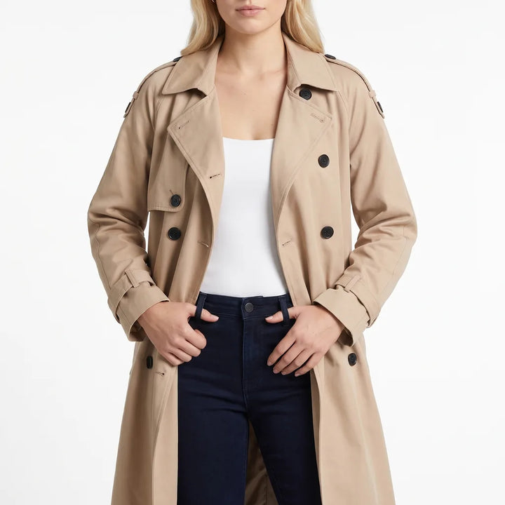 Marguerite | Women's Oversized Long Trench Coat - Color:Beige;Size:XS