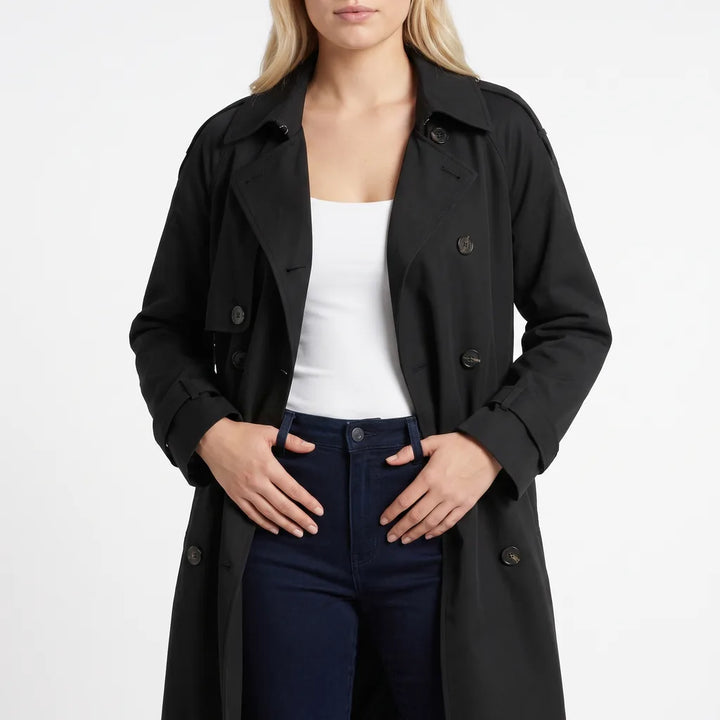 Marguerite | Women's Oversized Long Trench Coat - Color:Black;Size:XS