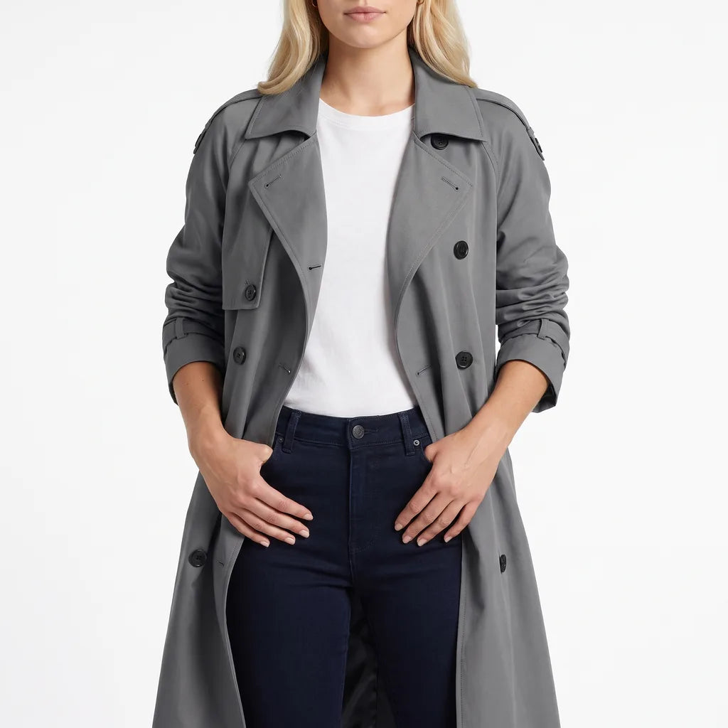 Marguerite | Women's Oversized Long Trench Coat - Color:Gray;Size:XS