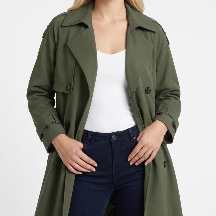 Marguerite | Women's Oversized Long Trench Coat - Color:Green;Size:XS