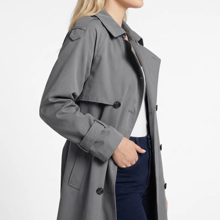 Women's Gray Wells Belted Trench Coat