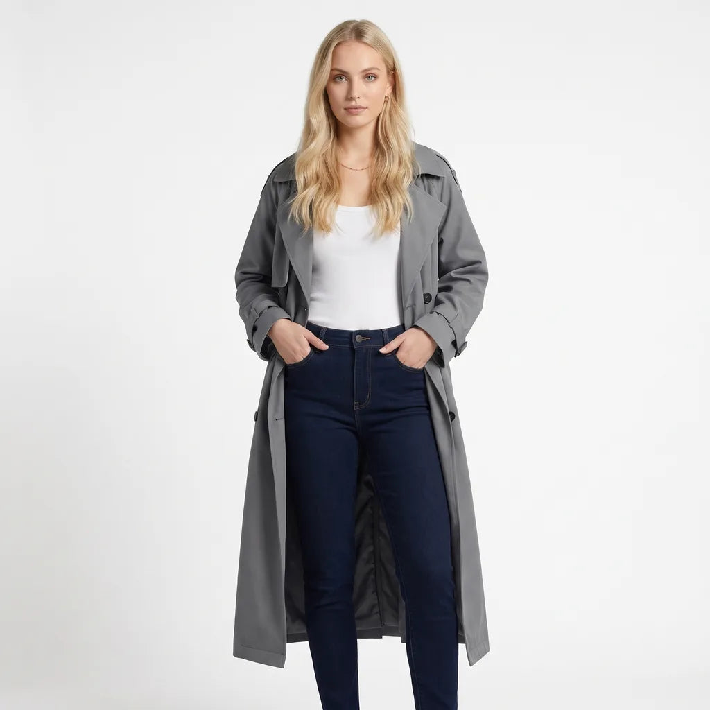 Women's Gray Wells Belted Trench Coat