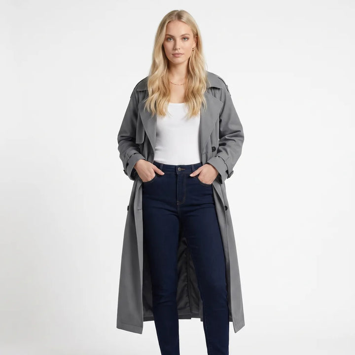 Women's Gray Wells Belted Trench Coat