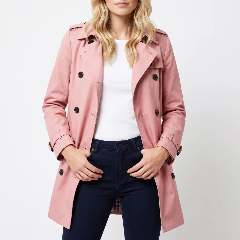 Marguerite | Women's Oversized Long Trench Coat - Color:Pink;Size:XS