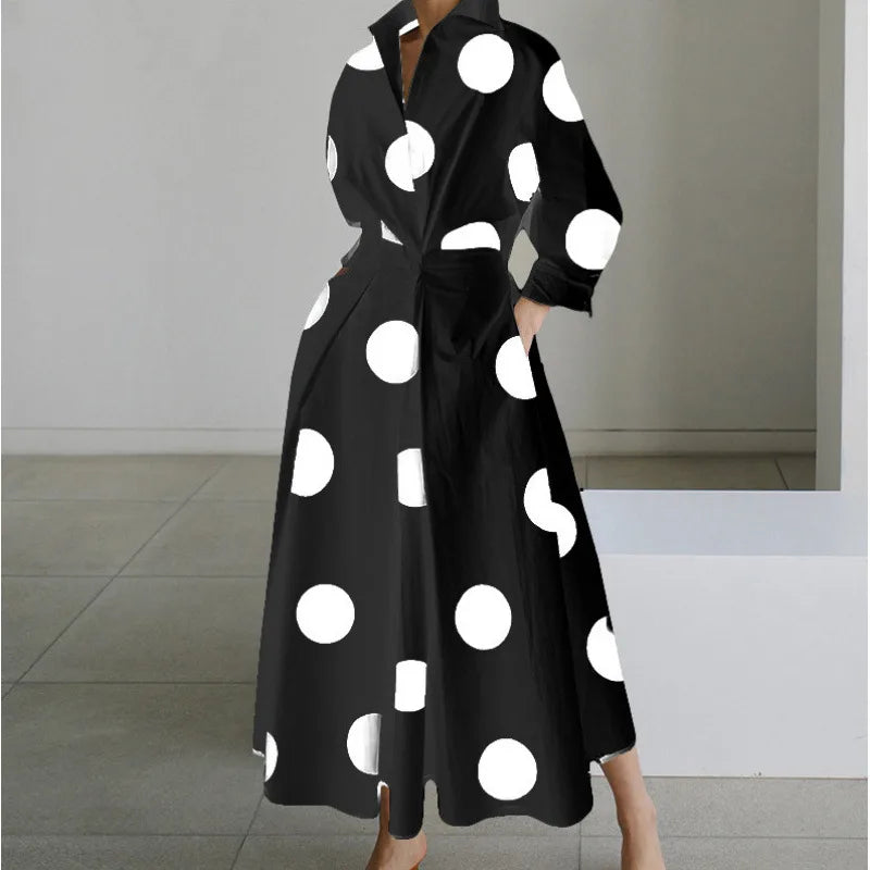 Maria | Women's Front Wrap Maxi Dress - Size:XS;Color:Black Polka
