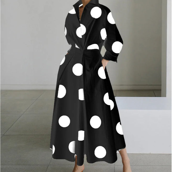 Maria | Women's Front Wrap Maxi Dress - Size:XS;Color:Black Polka