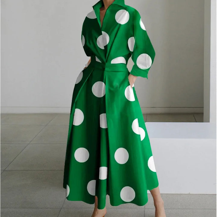 Maria | Women's Front Wrap Maxi Dress - Size:XS;Color:Green Polka