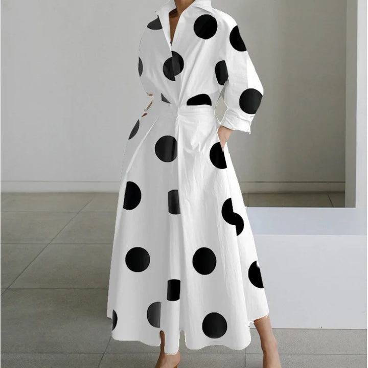 Maria | Women's Front Wrap Maxi Dress - Size:XS;Color:White Polka