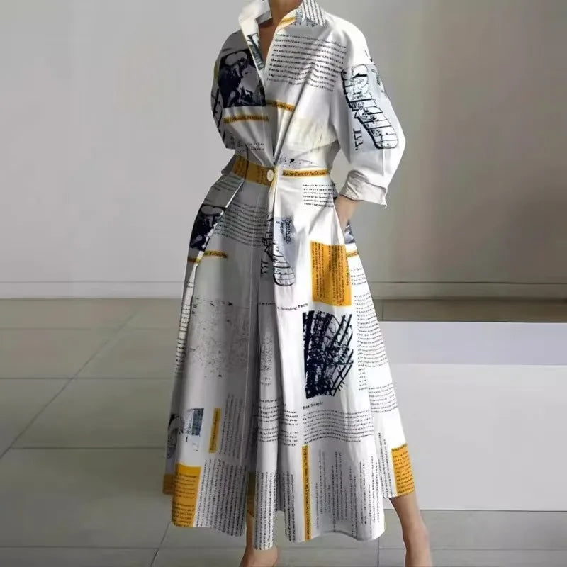Maria | Women's Front Wrap Maxi Dress - Size:XS;Color:Yellow Newspaper
