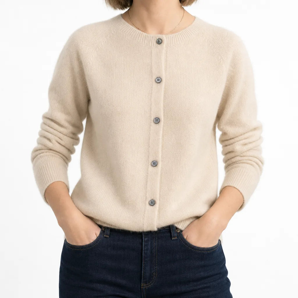 Marianne | Women's Winter Knit Wool Cardigan Sweater - Color:Beige;Size:XS