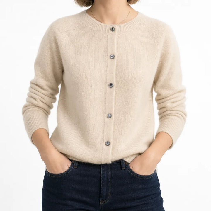 Marianne | Women's Winter Knit Wool Cardigan Sweater - Color:Beige;Size:XS