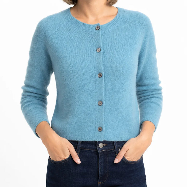Marianne | Women's Winter Knit Wool Cardigan Sweater - Color:Blue;Size:XS