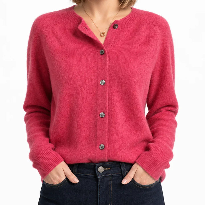 Marianne | Women's Winter Knit Wool Cardigan Sweater - Color:Pink;Size:XS